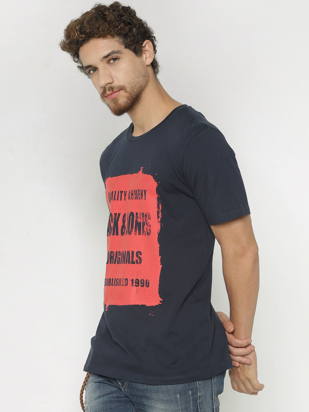 Blue Text Print Crew Neck T-Shirt