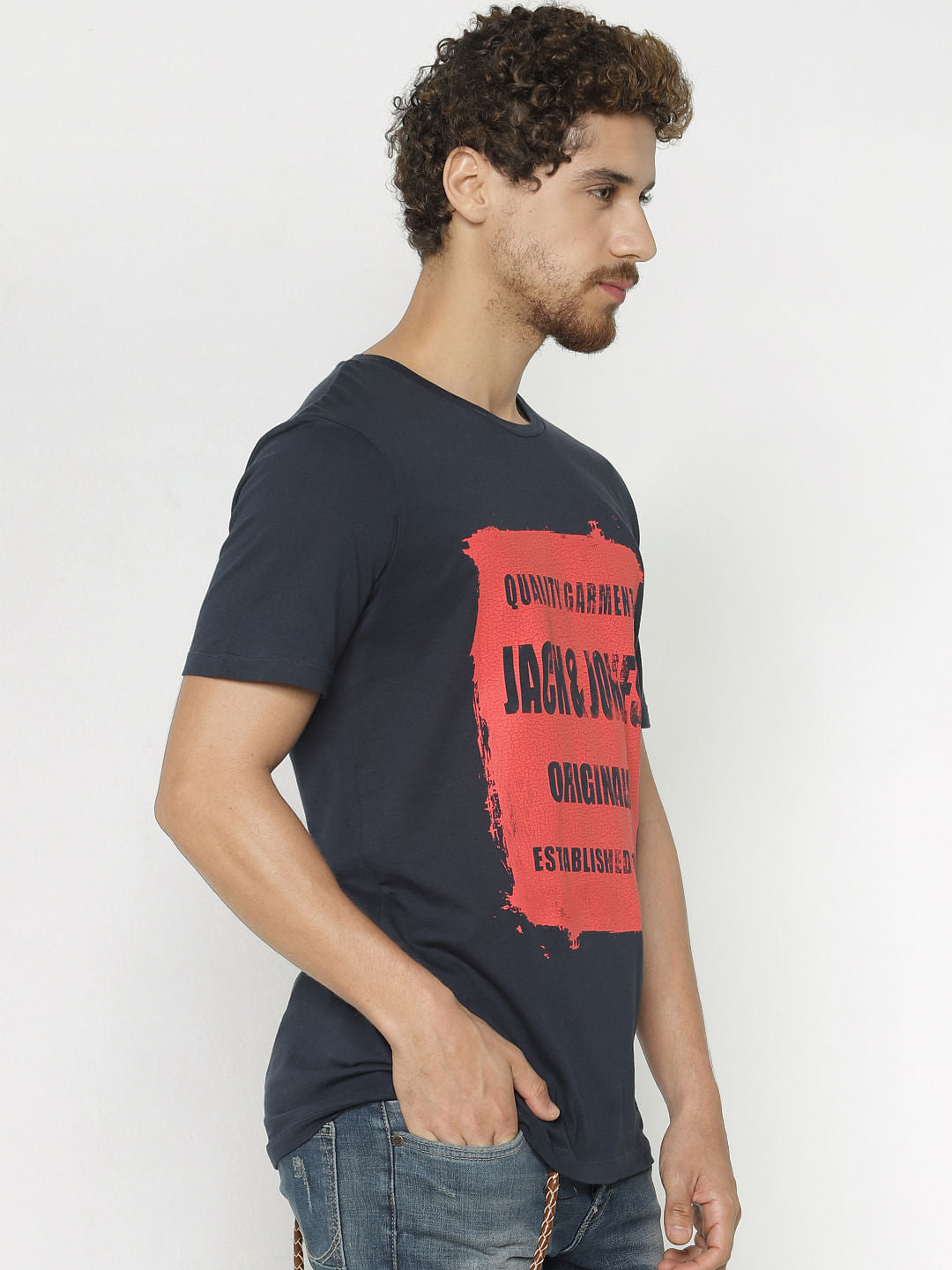 Blue Text Print Crew Neck T-Shirt