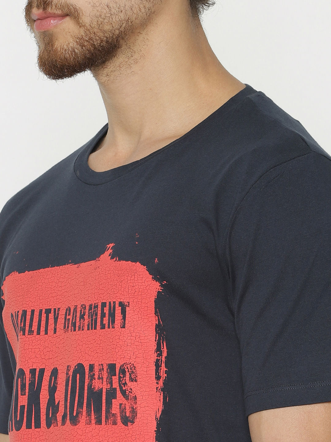 Blue Text Print Crew Neck T-Shirt