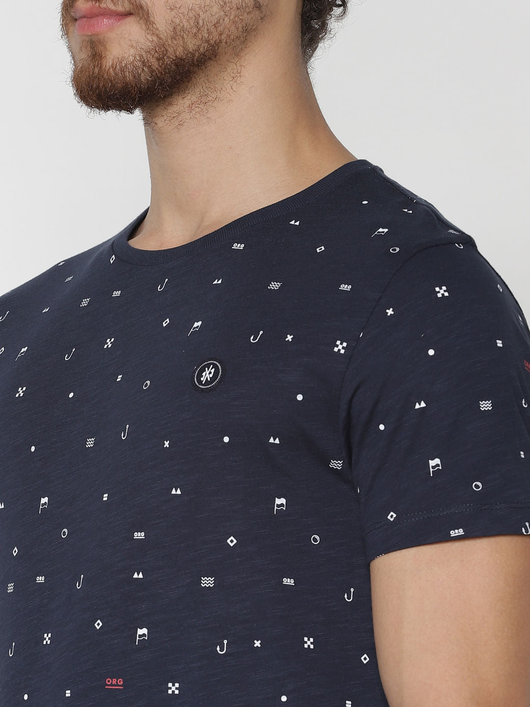 Blue All Over Print Crew Neck T-Shirt