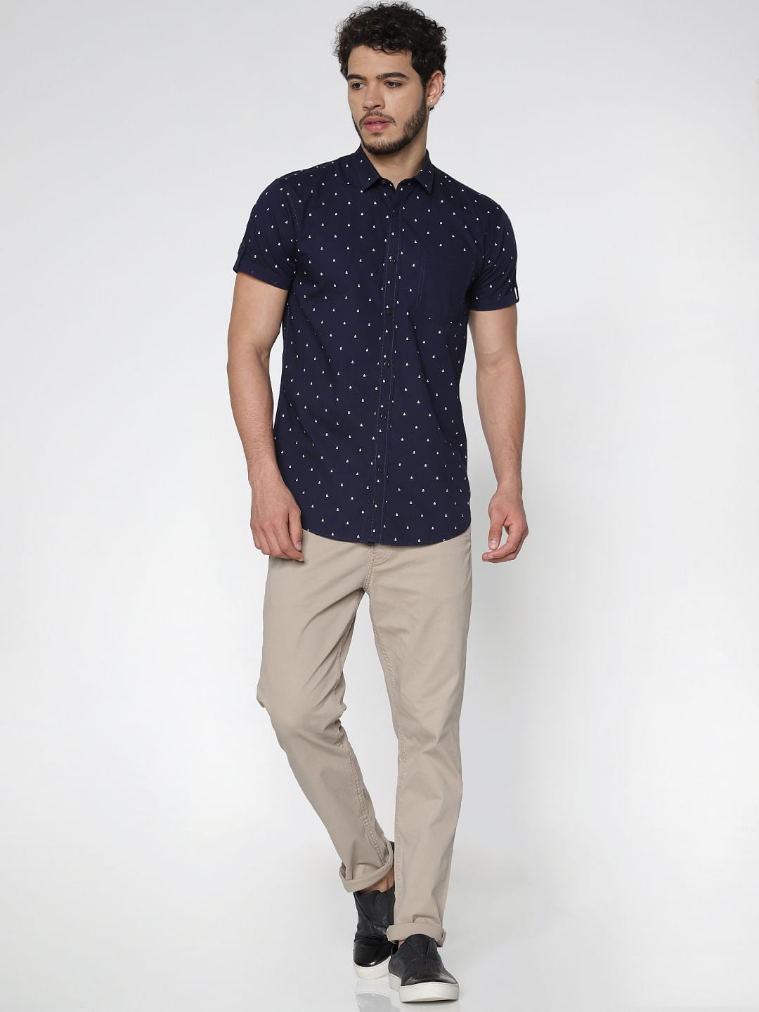 Blue All Over Printed Patch Pocket Short Sleeves Shirt