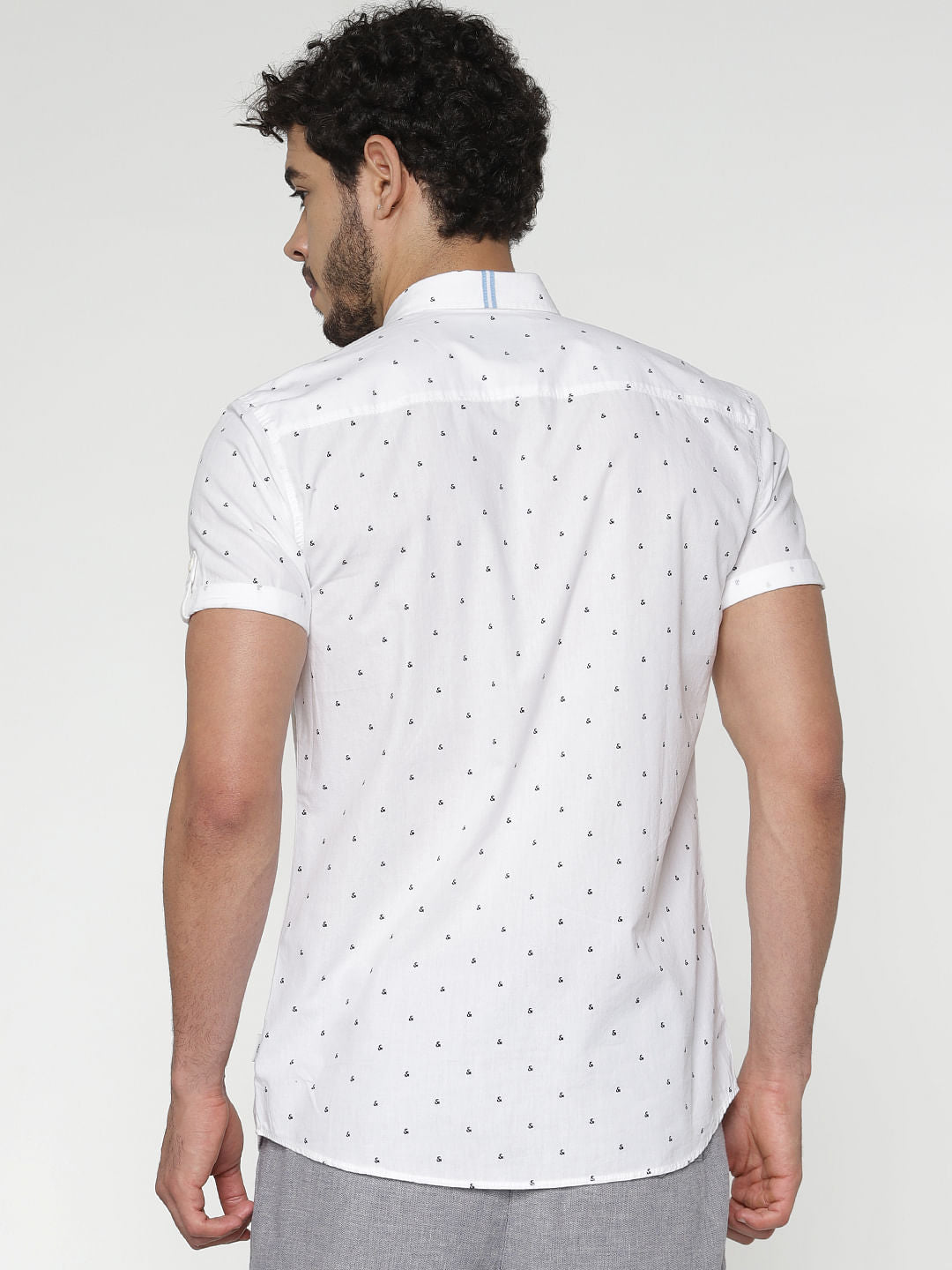 White All Over Printed Patch Pocket Short Sleeves Shirt