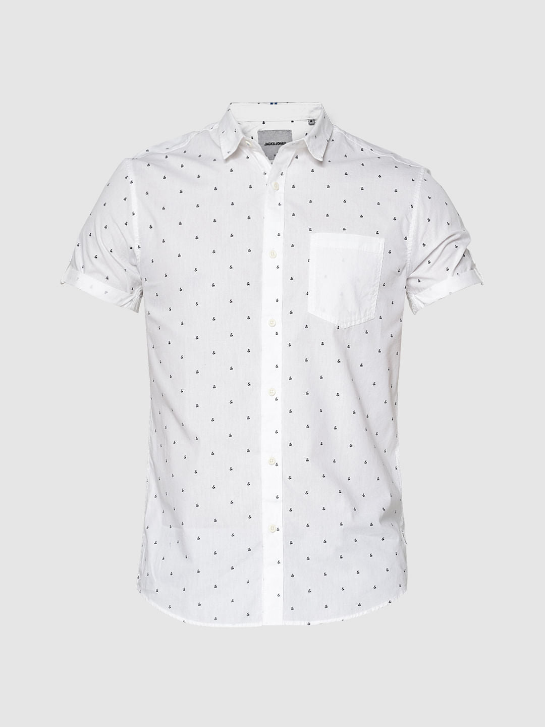 White All Over Printed Patch Pocket Short Sleeves Shirt