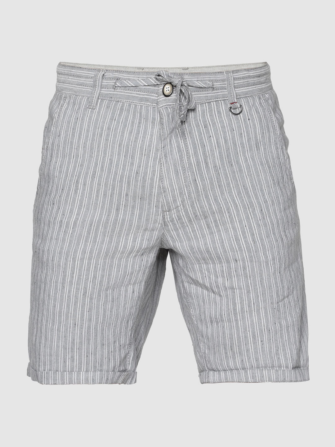 Grey Striped Drawstring Chino Shorts