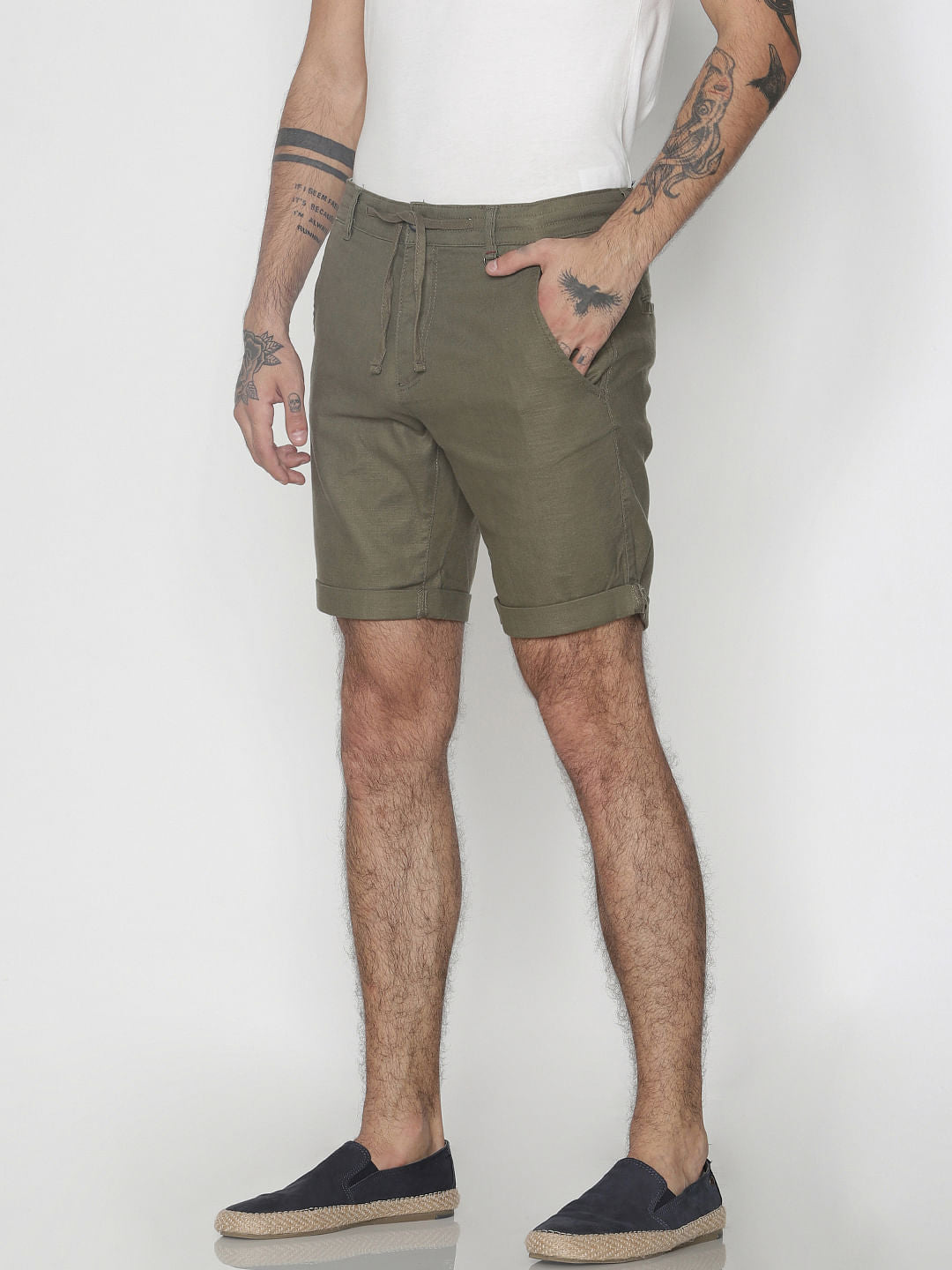 Green Drawstring Chino Shorts