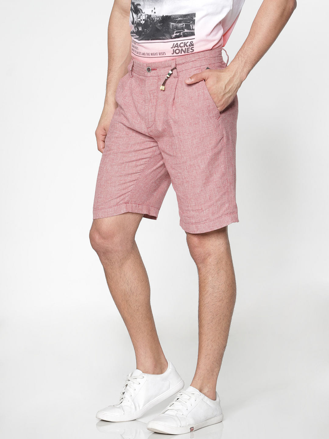 Red Textured Chino Shorts