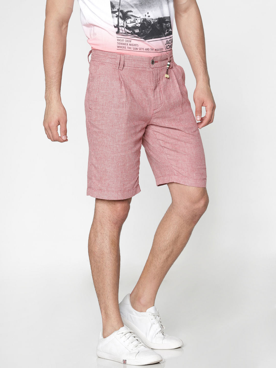 Red Textured Chino Shorts