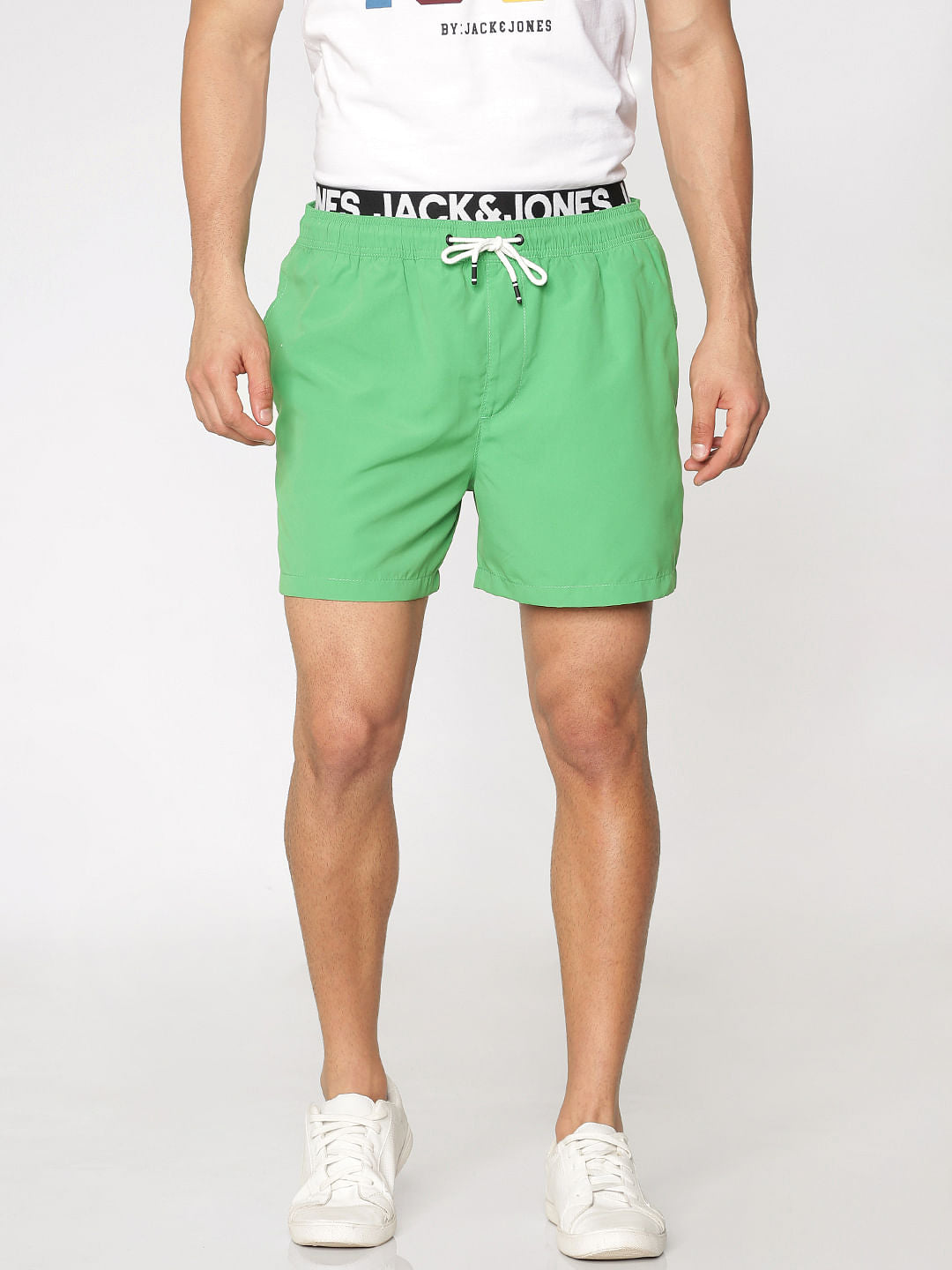 Green Contrast Drawstring Waist Swimshorts