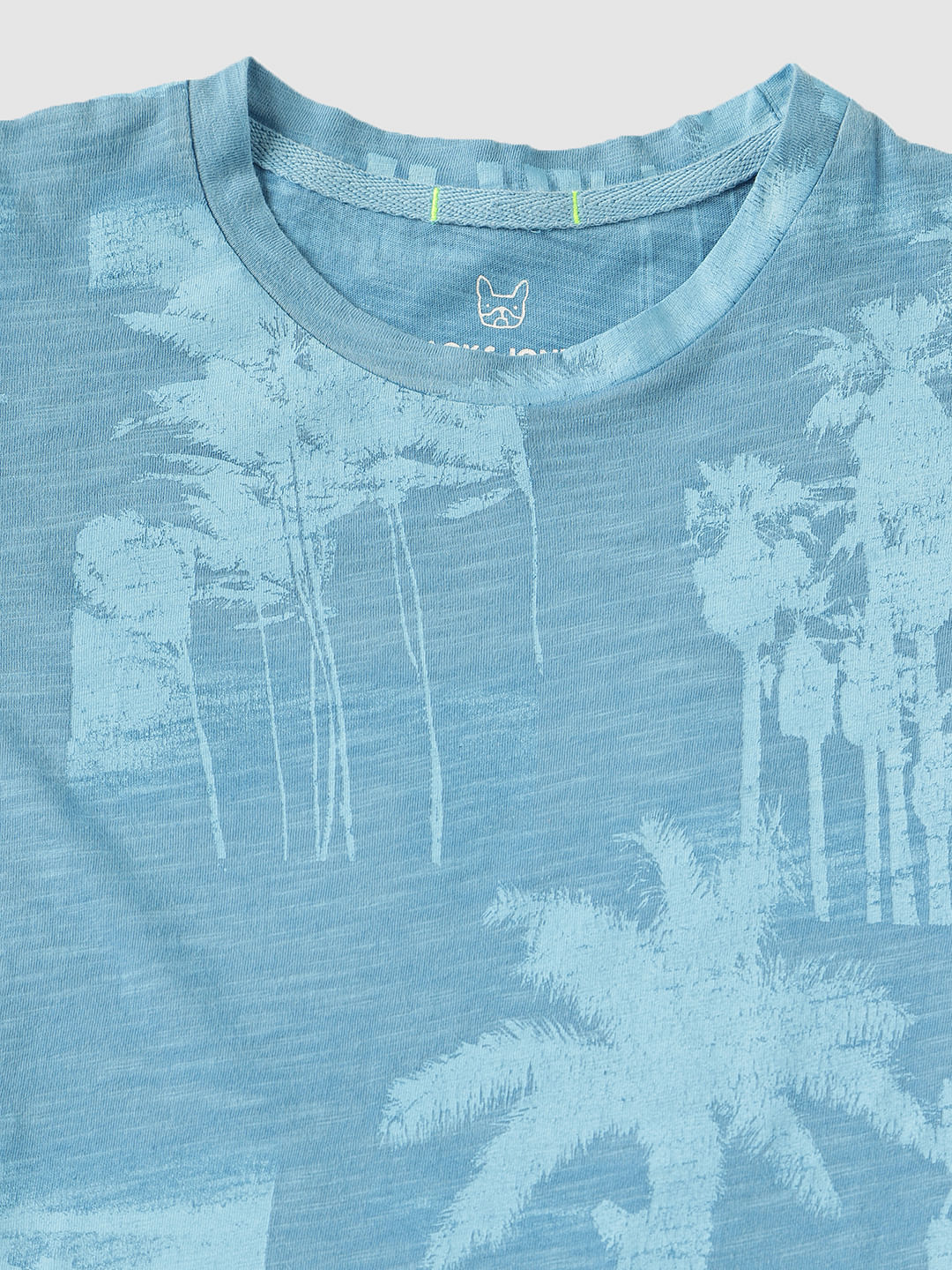 Boys Blue Tropical Print Slim Fit Crew Neck T-Shirt