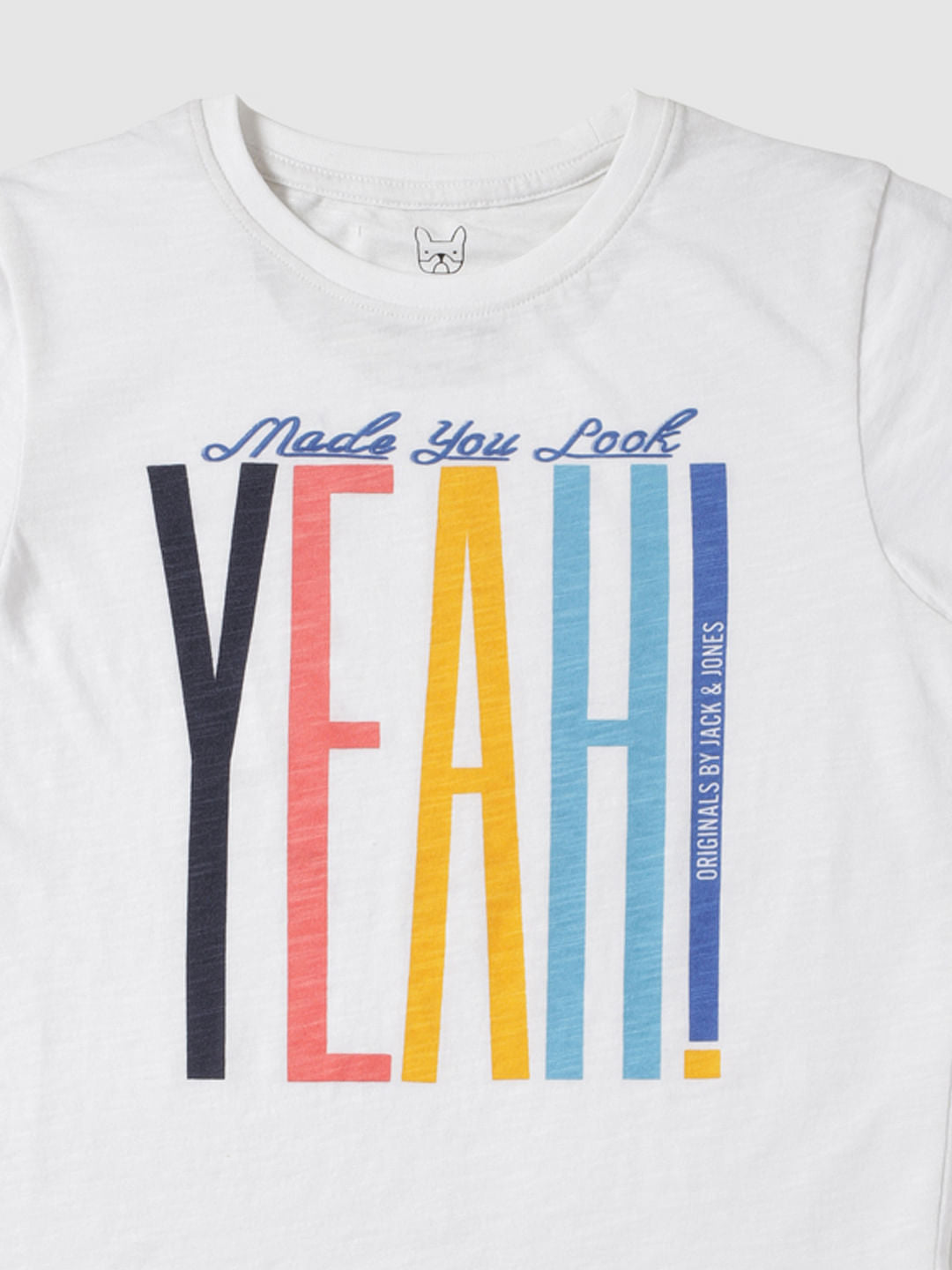 Boys White Text Print Slim Fit Crew Neck T-Shirt
