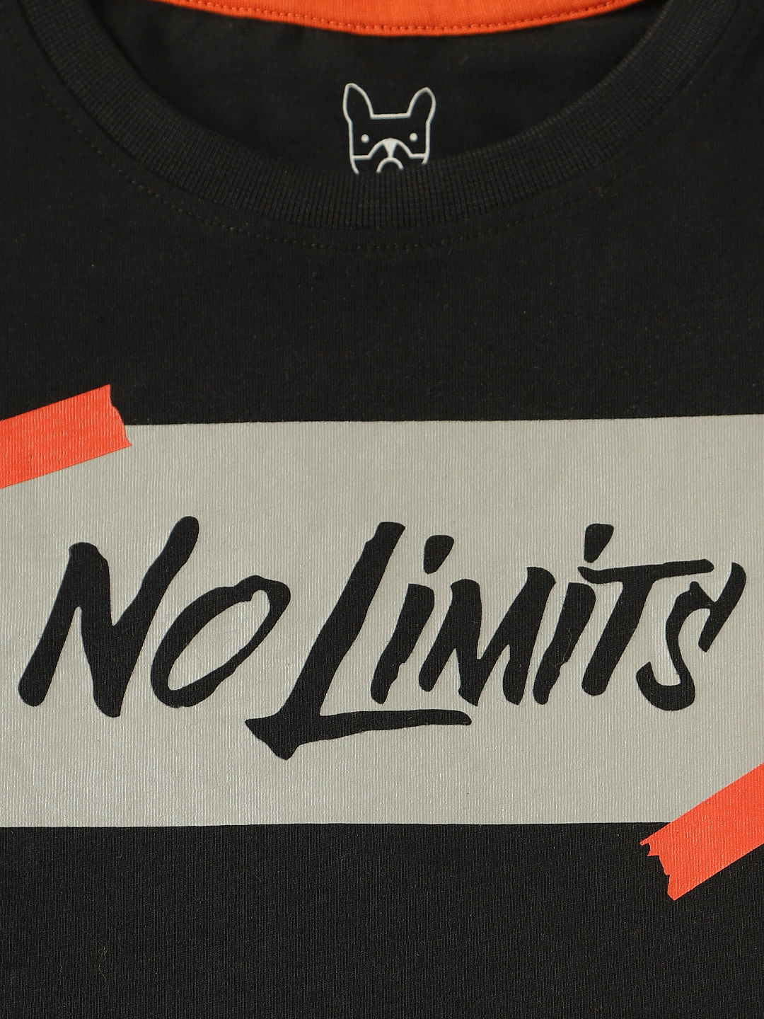 Boys Black Text Print Slim Fit Crew Neck T-Shirt