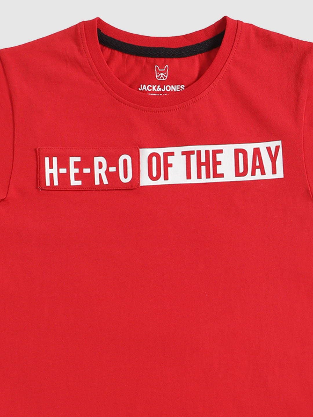 Boys Red Text Print Slim Fit Crew Neck T-Shirt