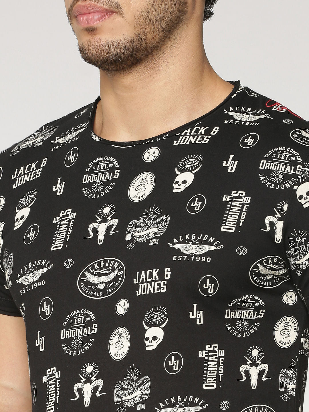 Black Printed Crew Neck T-Shirt