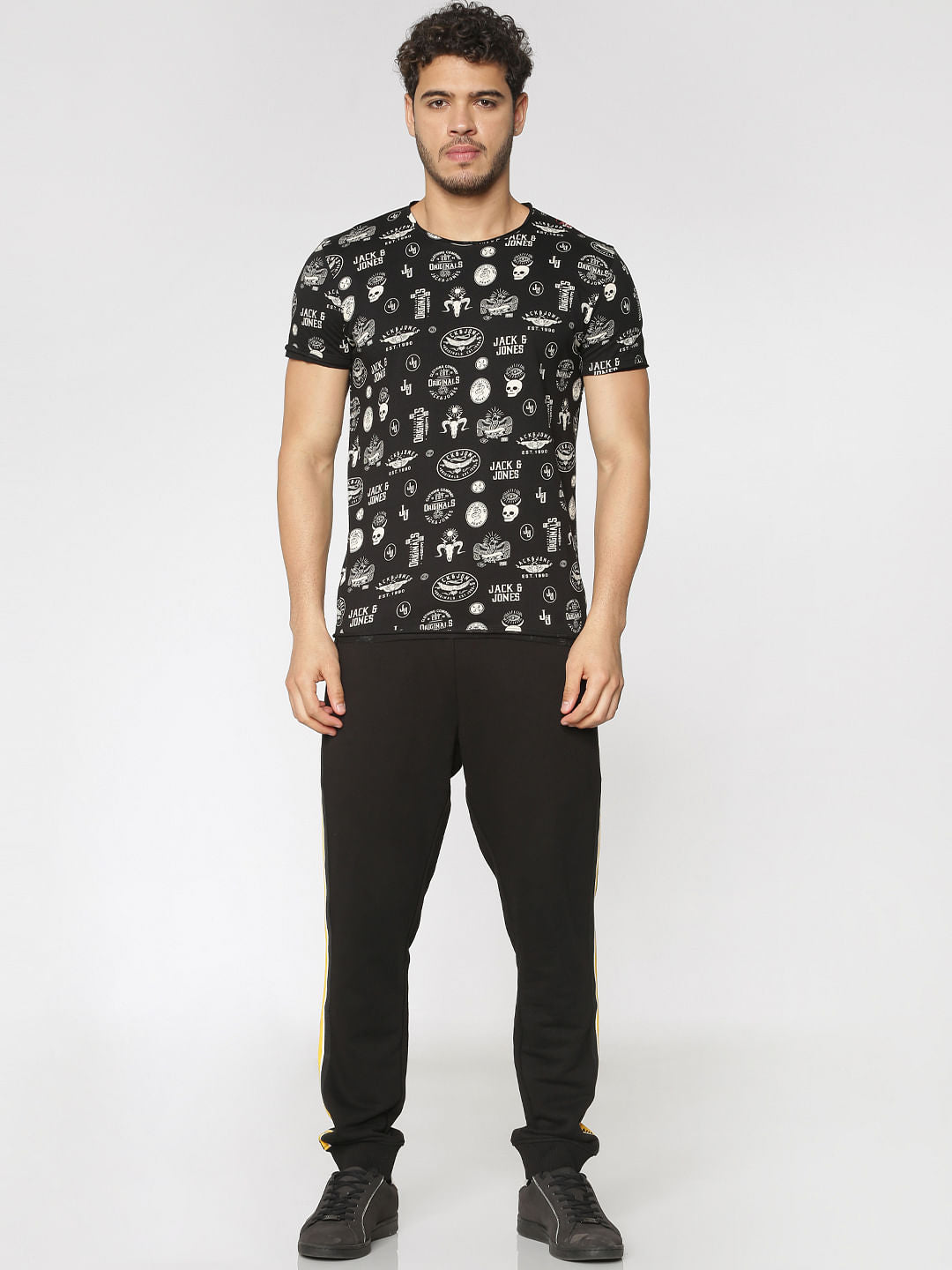 Black Printed Crew Neck T-Shirt