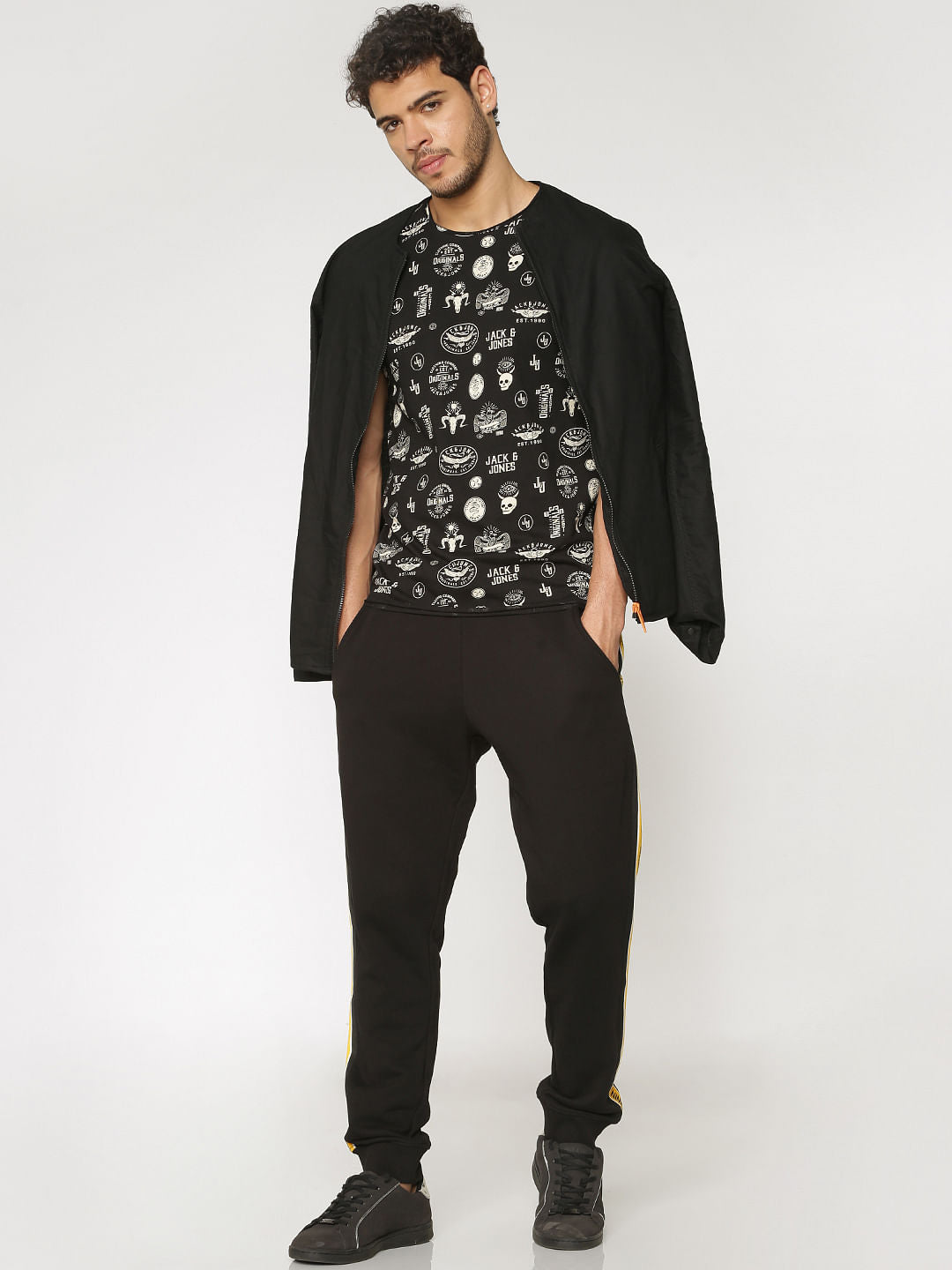Black Printed Crew Neck T-Shirt