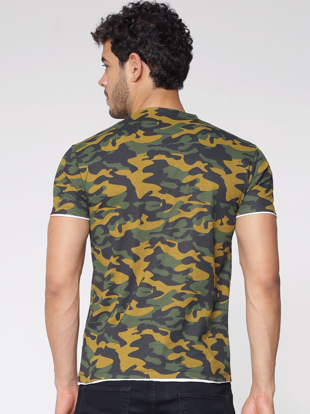 Green Camo Print Slim Fit Crew Neck T-Shirt