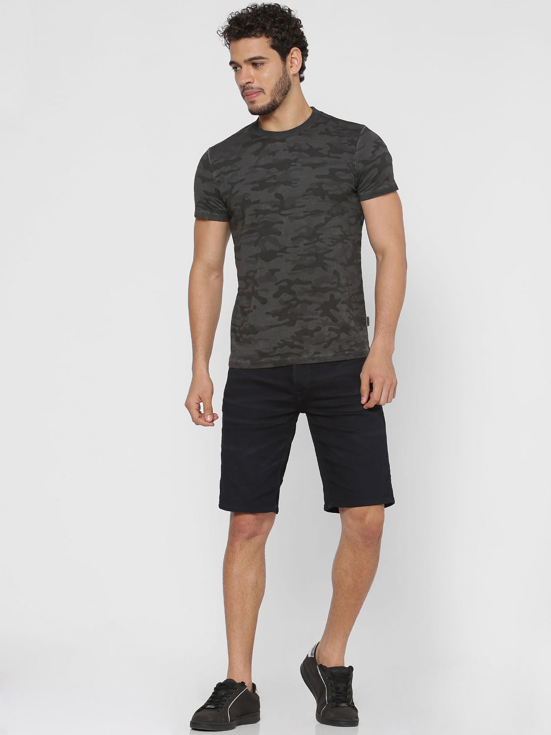 Grey Camo Print Crew Neck T-Shirt
