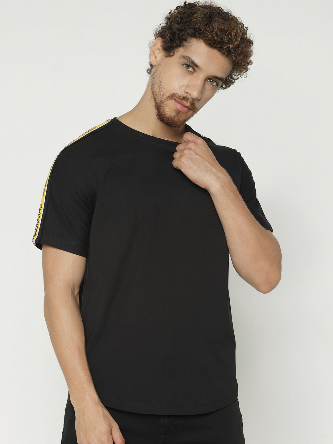 Black Tape Detail Crew Neck T-Shirt
