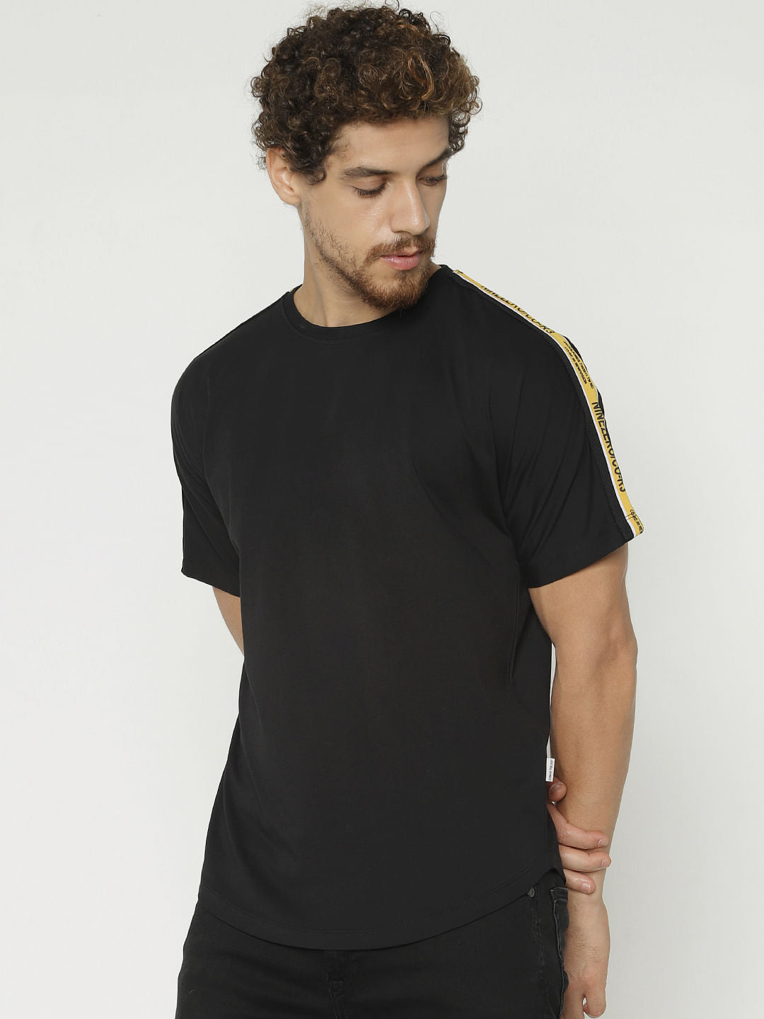 Black Tape Detail Crew Neck T-Shirt