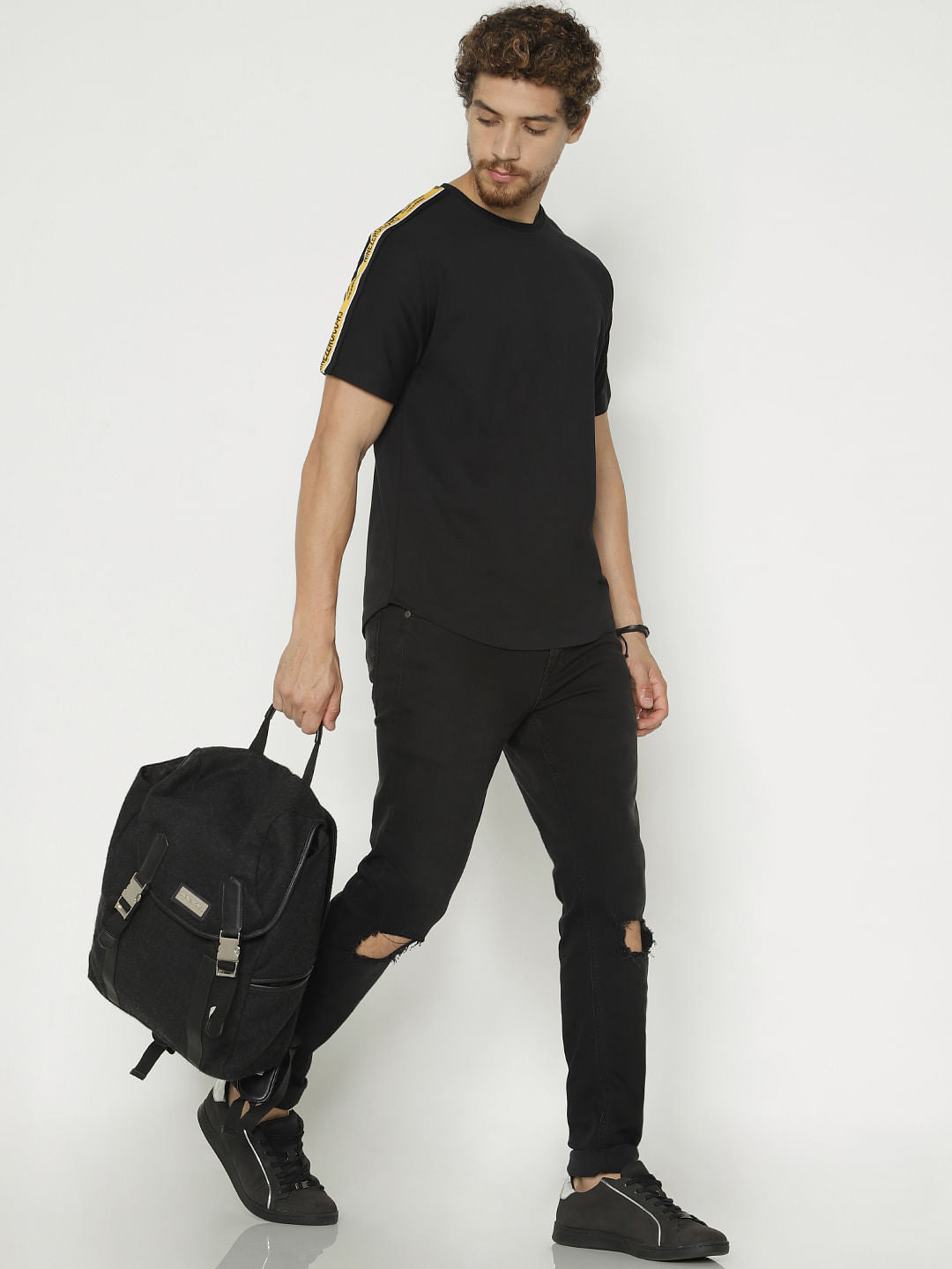 Black Tape Detail Crew Neck T-Shirt