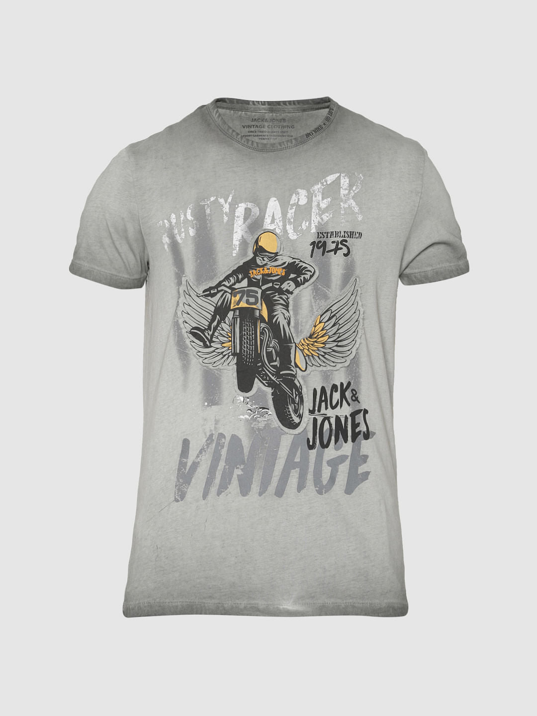 Grey Graphic Print Crew Neck T-Shirt