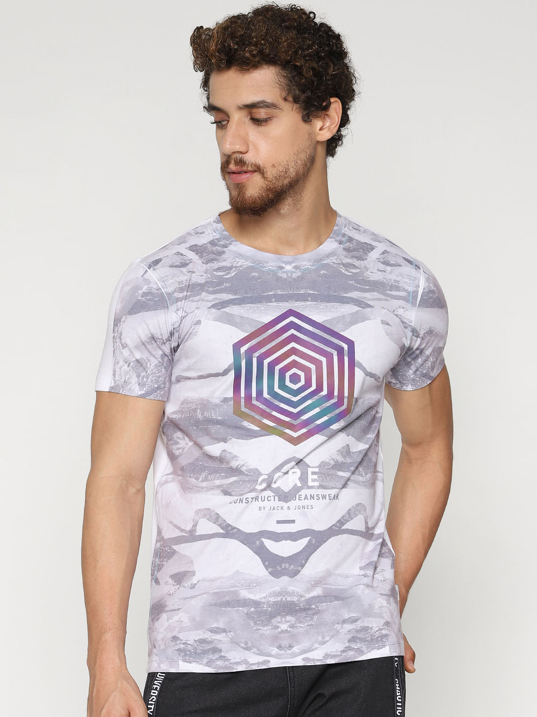 White All Over Print Crew Neck T-Shirt