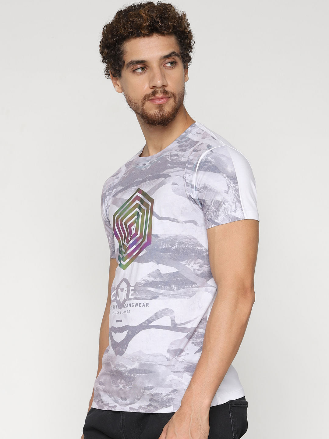 White All Over Print Crew Neck T-Shirt