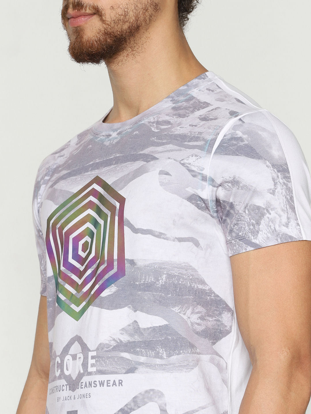 White All Over Print Crew Neck T-Shirt