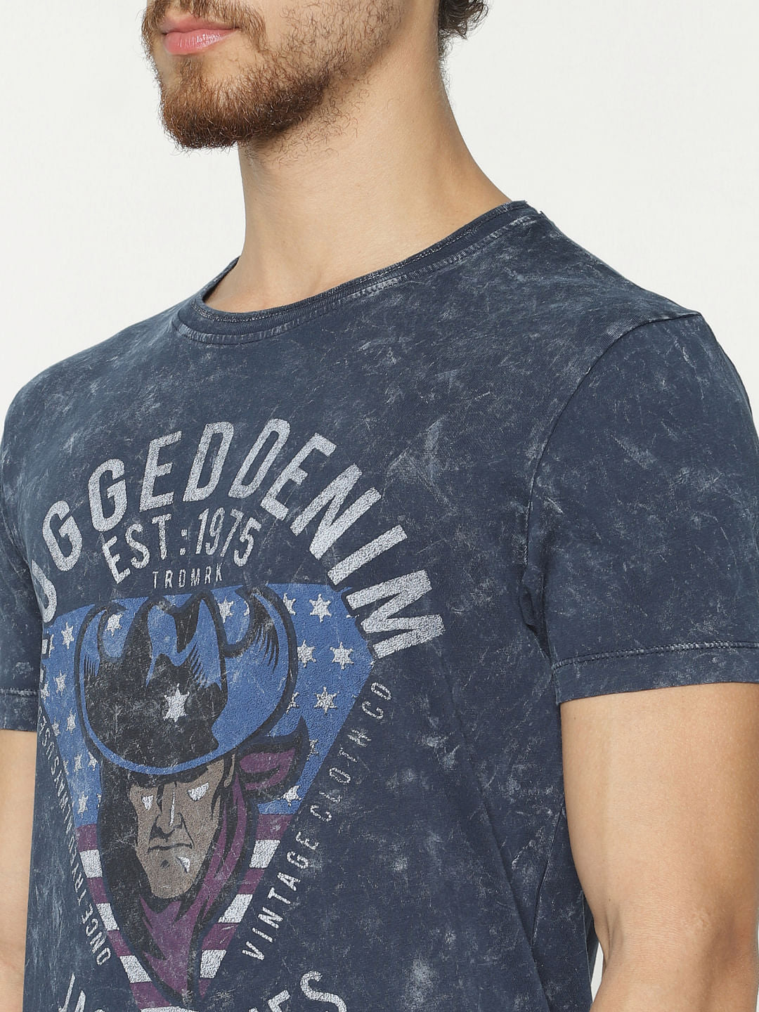 Blue Graphic Print Crew Neck T-Shirt