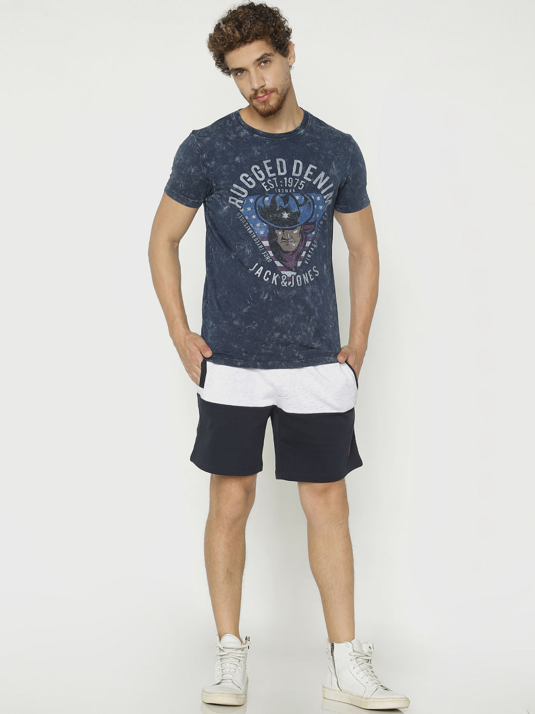 Blue Graphic Print Crew Neck T-Shirt