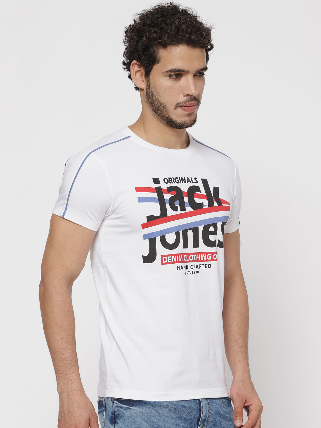 White Text Print Crew Neck T-Shirt