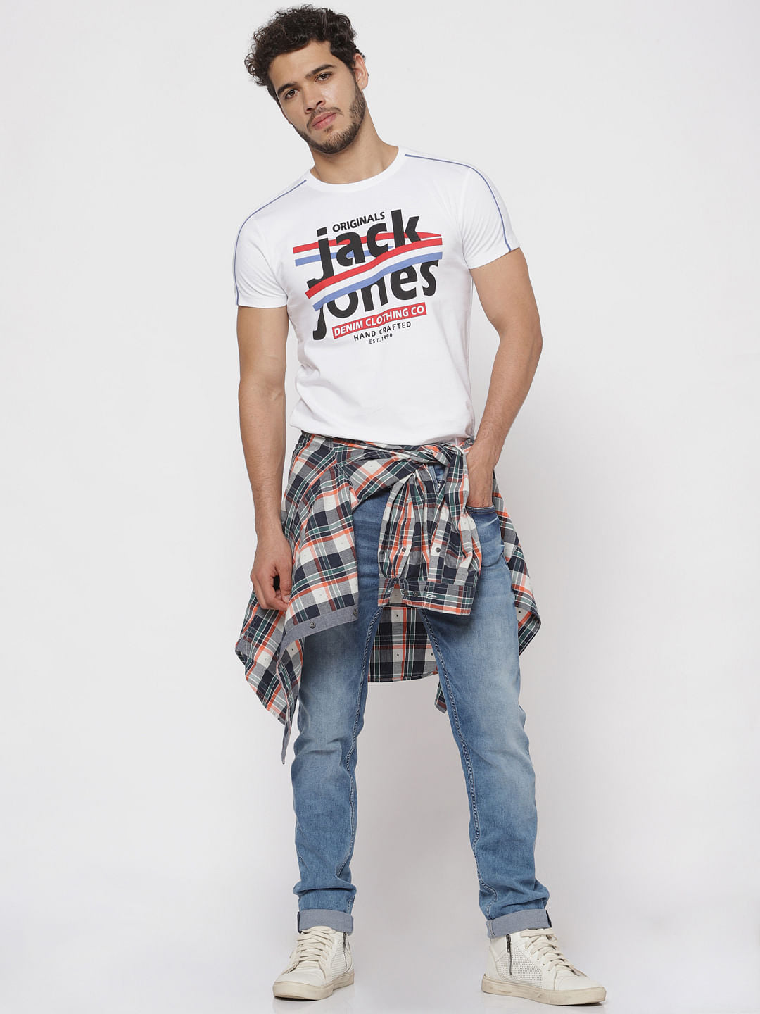 White Text Print Crew Neck T-Shirt