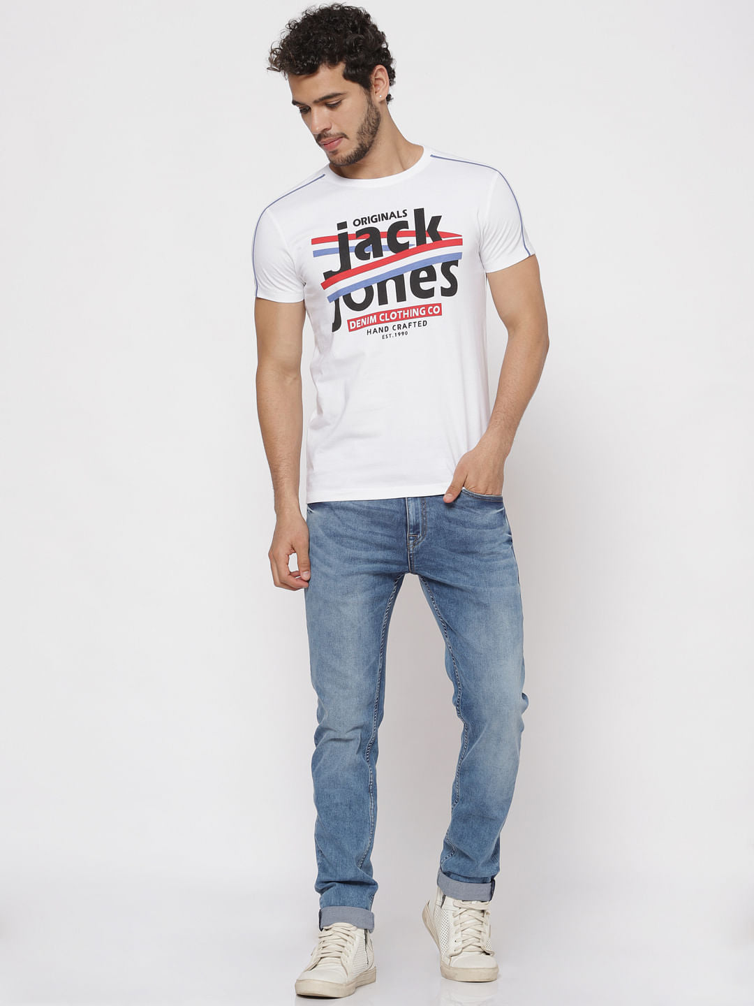 White Text Print Crew Neck T-Shirt