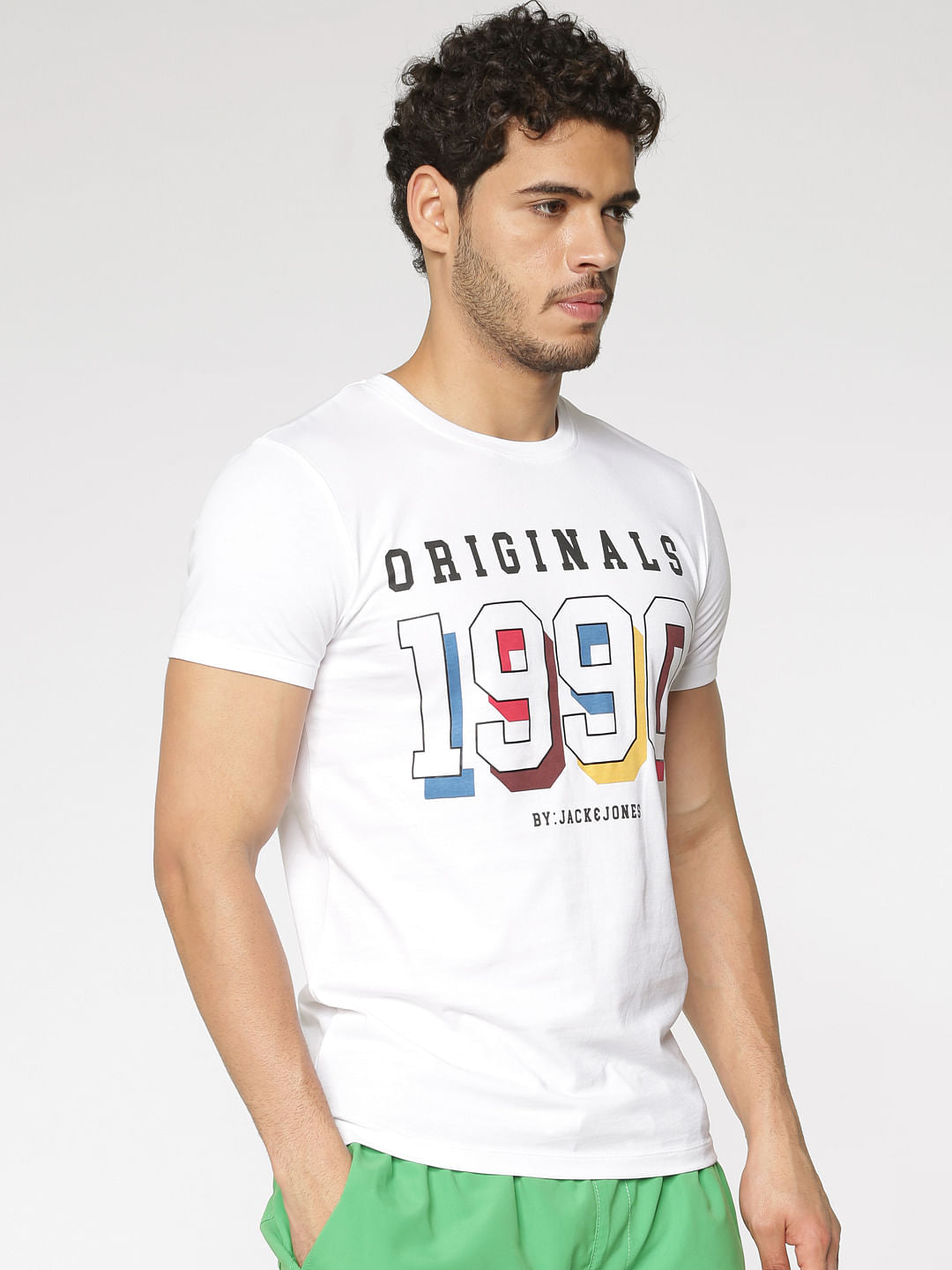 White Printed Slim Fit Crew Neck T-Shirt