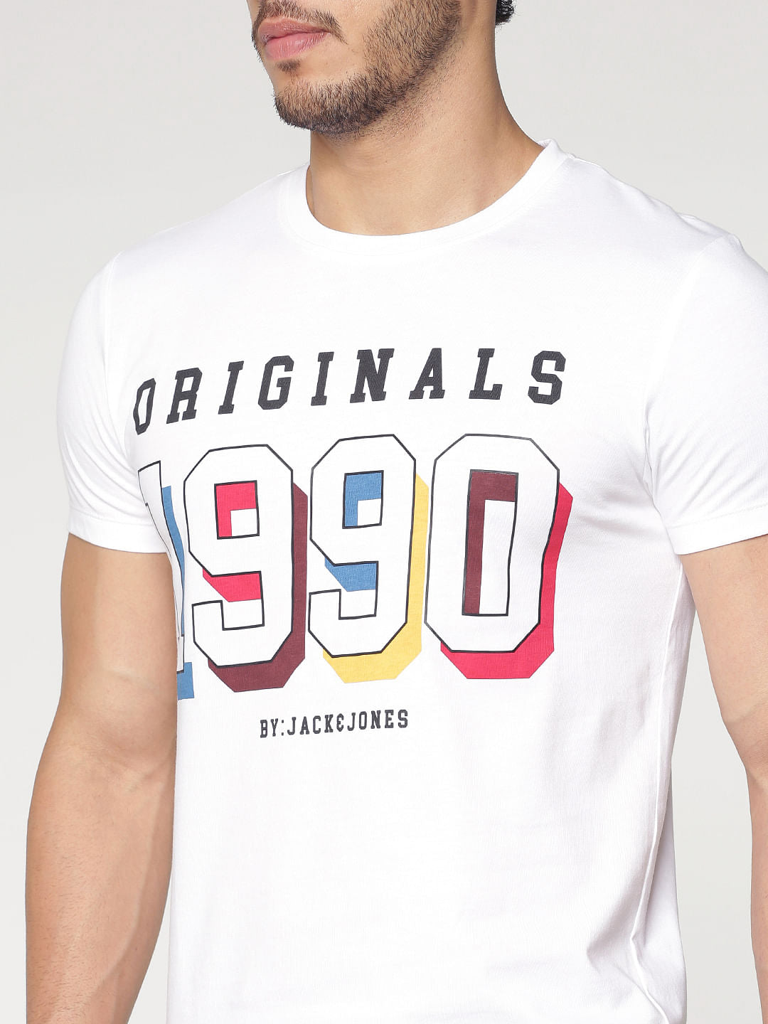 White Printed Slim Fit Crew Neck T-Shirt
