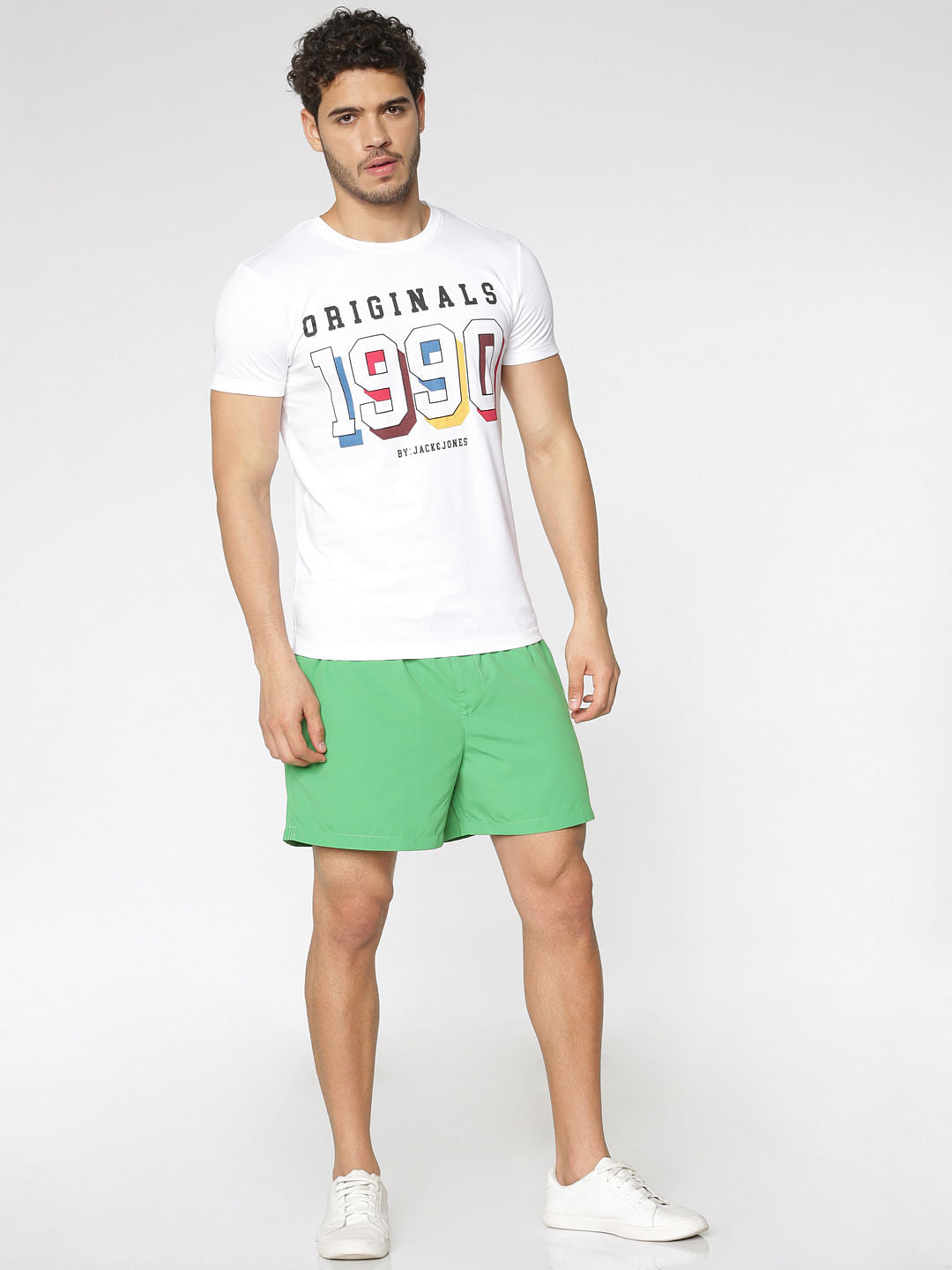 White Printed Slim Fit Crew Neck T-Shirt