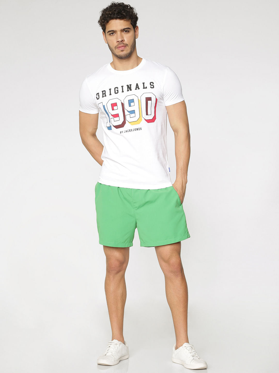 White Printed Slim Fit Crew Neck T-Shirt