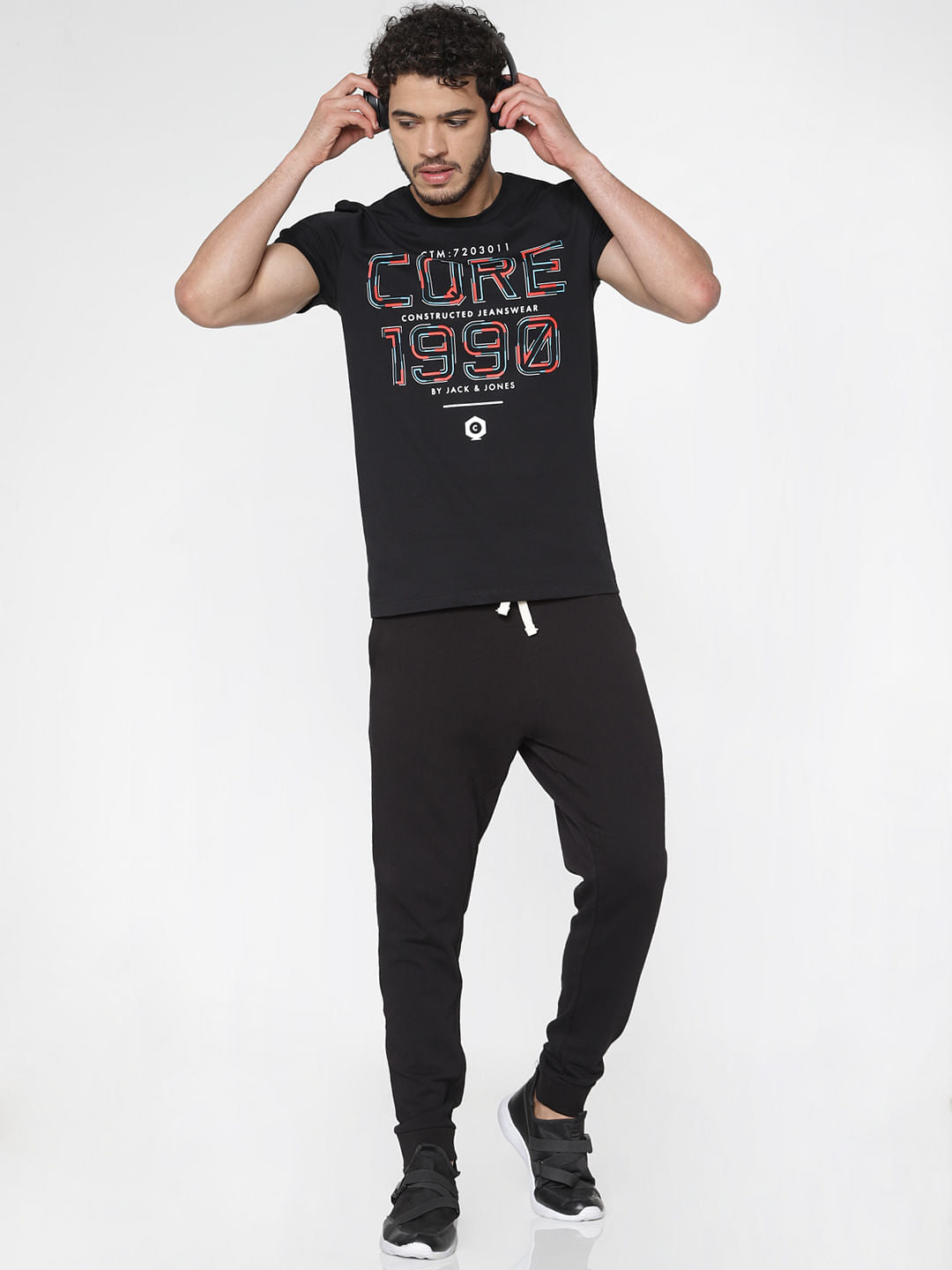 Black Printed Crew Neck T-Shirt