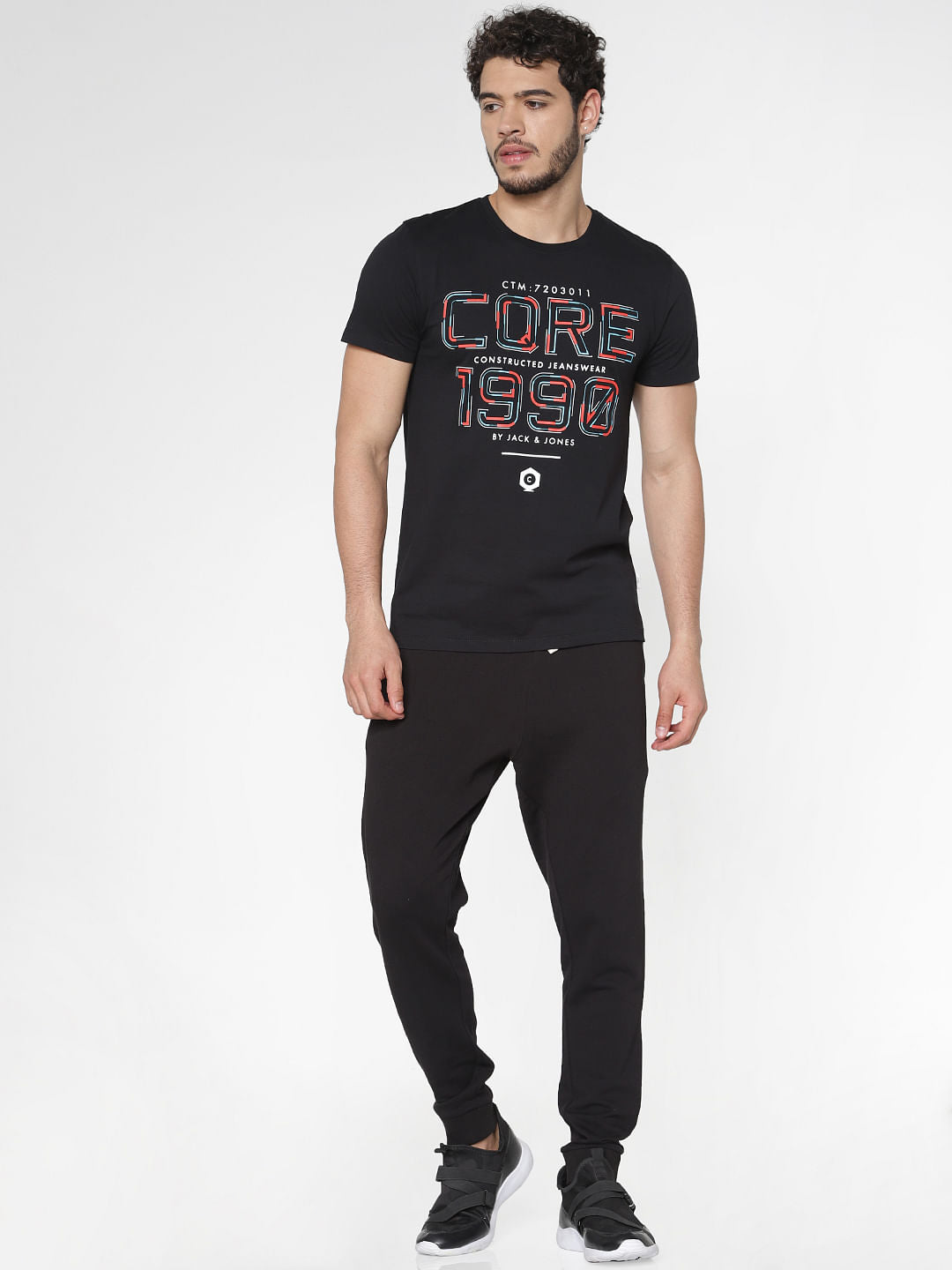 Black Printed Crew Neck T-Shirt