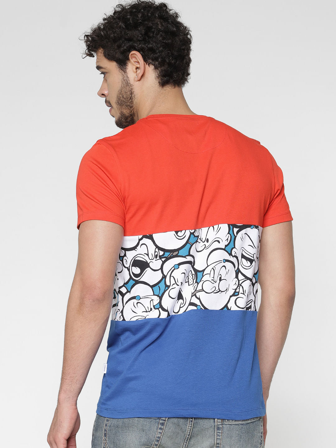 X Popeye Red Colour Blocked Graphic Print Crew Neck T-Shirt
