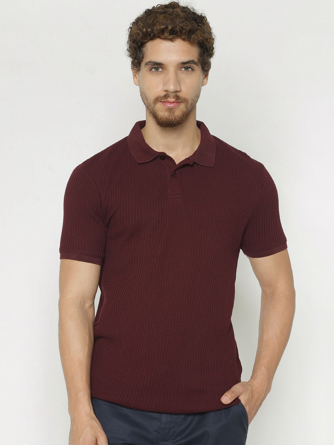 Burgundy Polo Neck T-Shirt