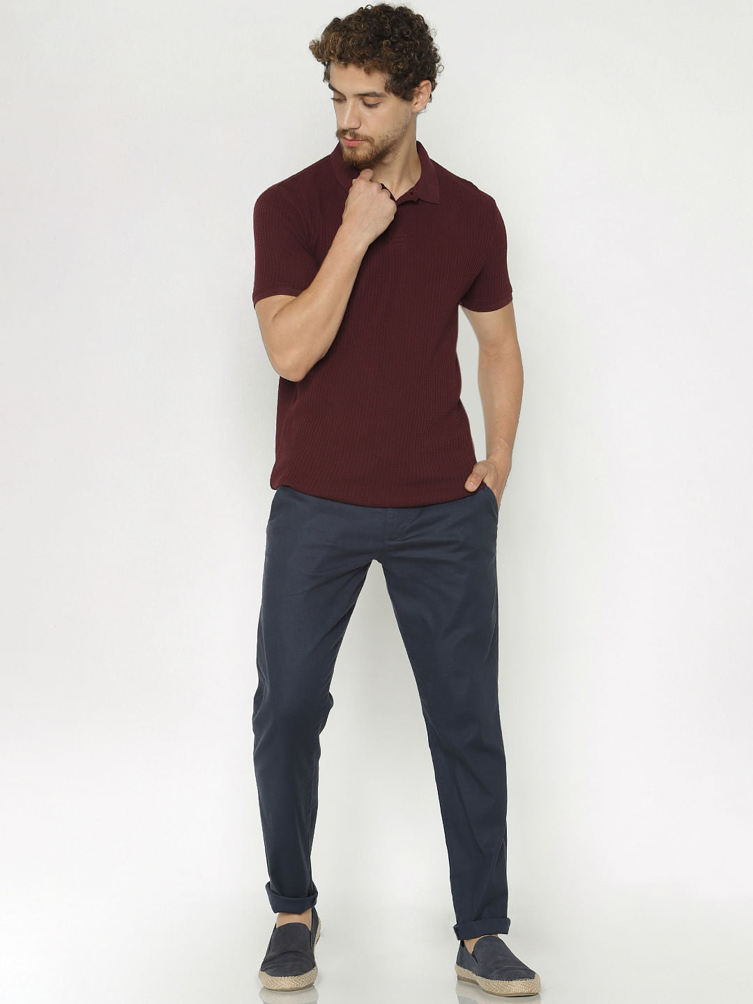 Burgundy Polo Neck T-Shirt