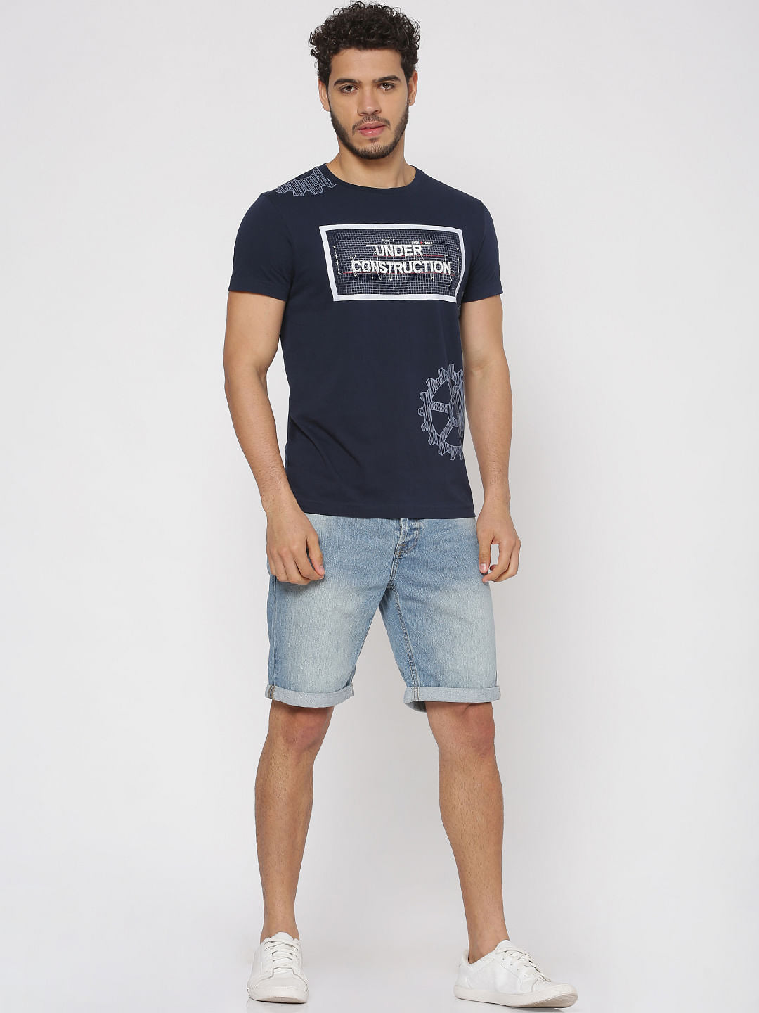 Blue Graphic Print Crew Neck T-Shirt