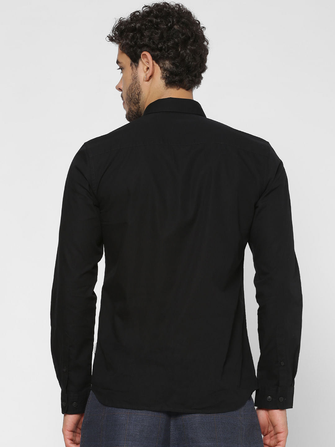 Black Text Printed Button Down Closure Slim Fit Full Sleeves Shirt