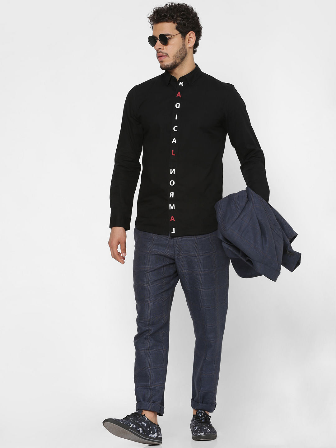 Black Text Printed Button Down Closure Slim Fit Full Sleeves Shirt