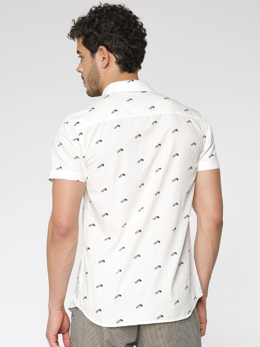 White All Over Flag Print Slim Fit Short Sleeves Shirt