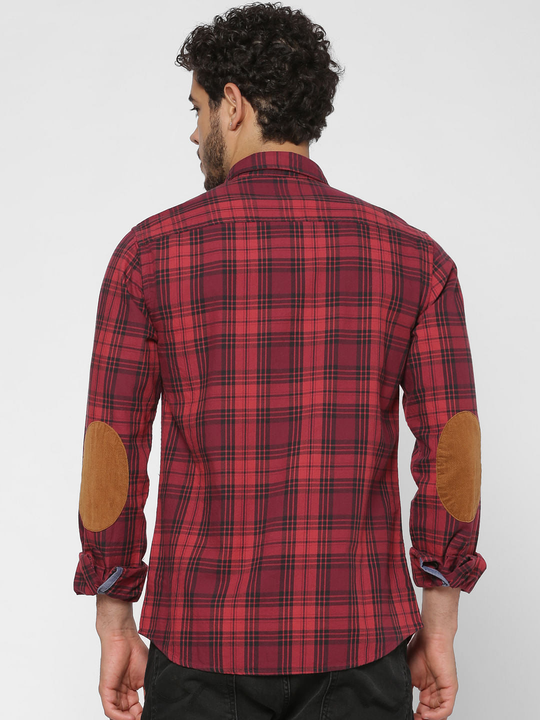 Red Checks Patch Pocket Slim Fit Full Sleeves Shirt