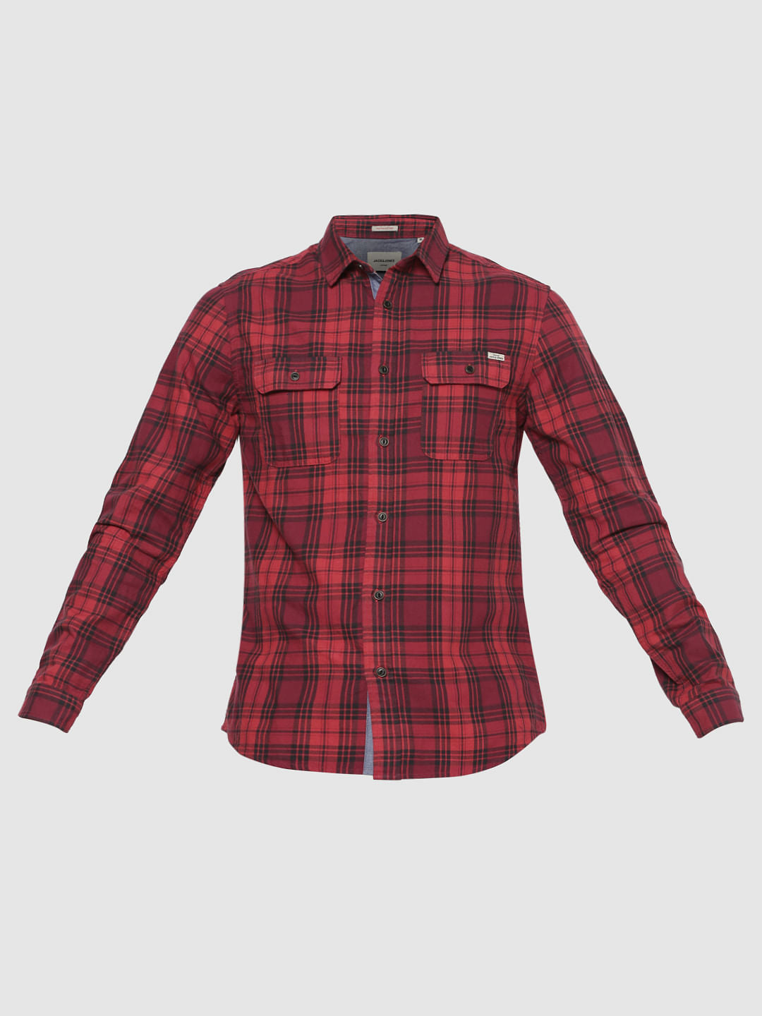 Red Checks Patch Pocket Slim Fit Full Sleeves Shirt