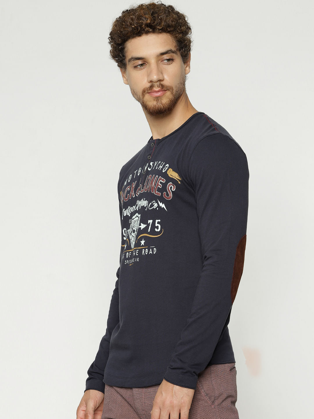 Blue Graphic Print Henley T-Shirt