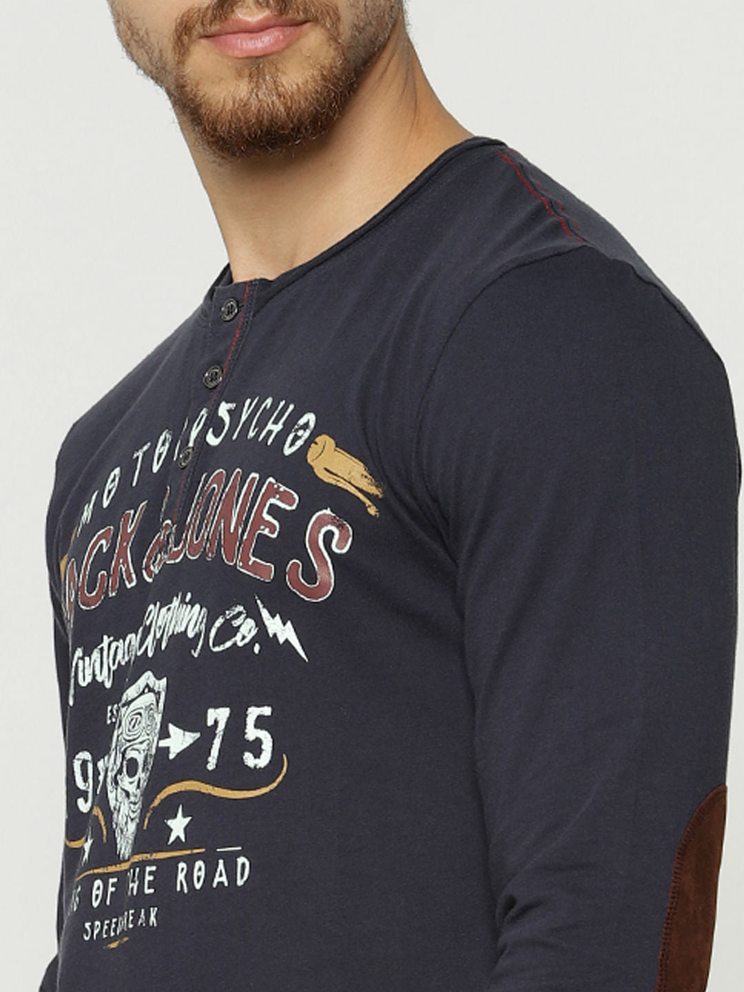 Blue Graphic Print Henley T-Shirt